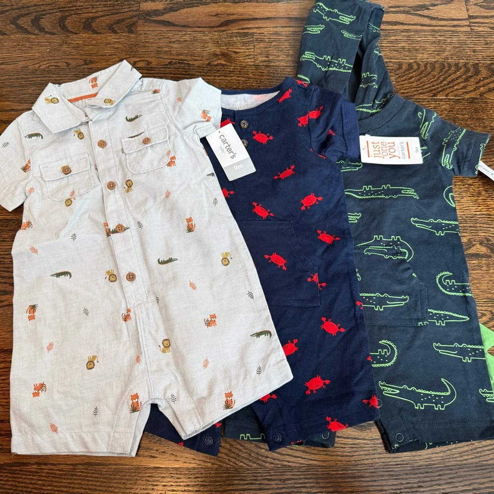 Carter's Multicolor Baby Summer Romper Trio 6-9 Months New